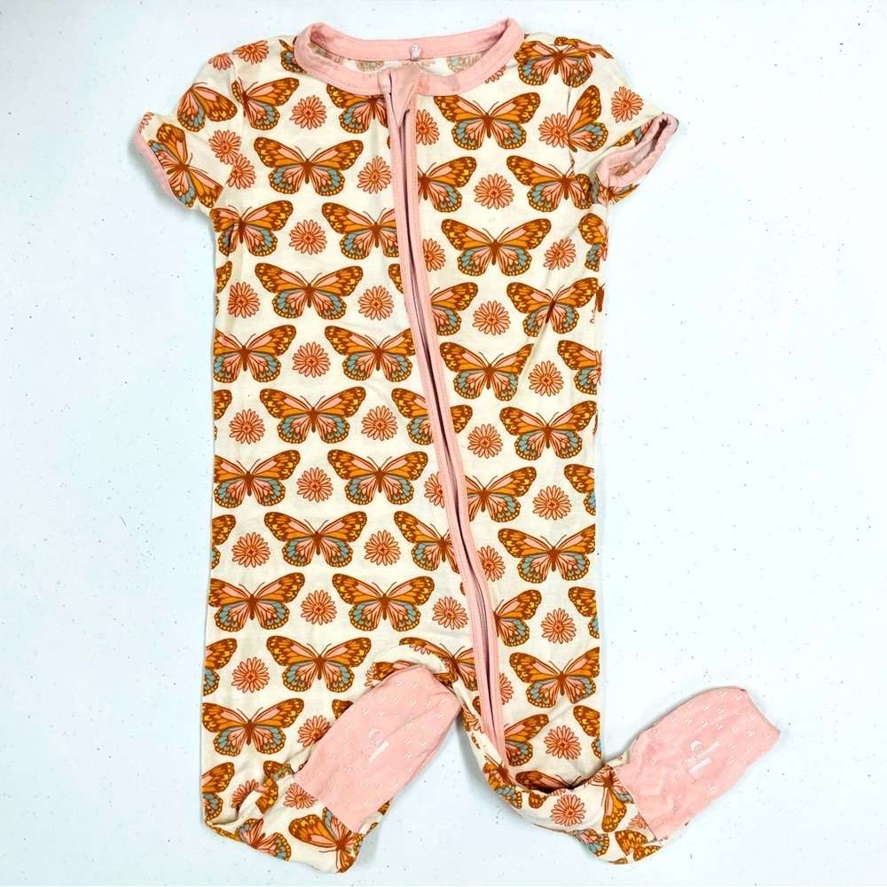 Posh Peanut Short Sleeve Romper Girls 9-12M Jocelyn Butterflies Bamboo Spring